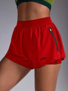 Powerista Damen Reißverschluss Tasche Lässig Fitness Sport Shorts Sweat Shorts