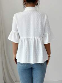 Elenzga Blusa casual de mujer de unicolor con mangas acampanadas y bajo con volantes para el verano - Blanco - Ver 2