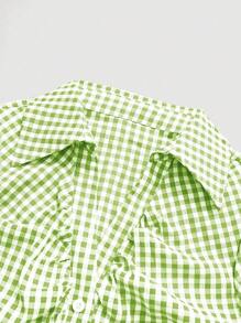 Sweetra 女士复古红白荷叶边短袖衬衫，修身春夏季 - 綠色 - 查看 3