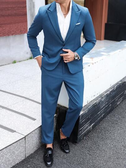 Manfinity Mode Conjunto de chaqueta y pantalones de talla grande para hombre de negocios casual de unicolor