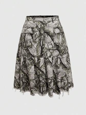 Grunge Punk Damen Osterrock, St. Patrick's Day, Konzert Outdoor Camping, Street Punk gewaschener Taschen Patchwork Vintage Jeans Rock in Große Größen