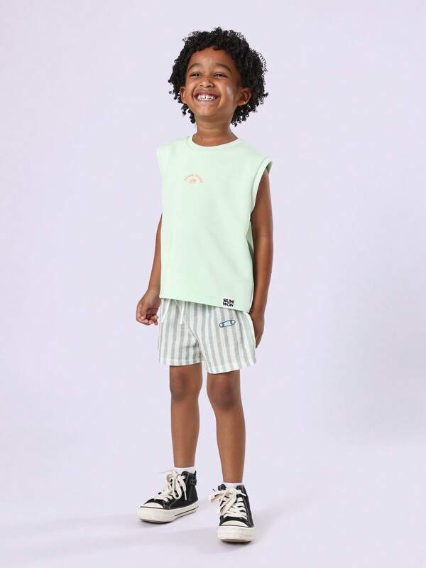 SUMWON Kids Summer Two Piece Tank Top Shorts Set Stripe Pattern Cotton Casual Beach Everyday Outfit Athletic Sport Wear Matching Coordinates