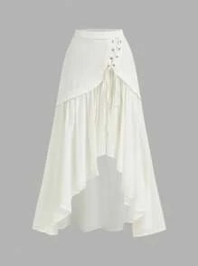 SHEIN MOD Gonna asimmetrica vintage romantica color albicocca con nodo incrociato e orlo drappeggiato - stile occidentale, ispirazione anni '70, perfetta per vacanze in isola, feste, appuntamenti, compleanni, tè pomeridiani e festival