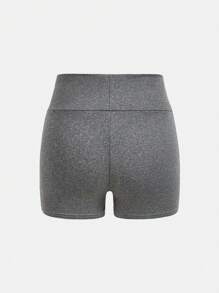 SHEIN Girlism 4 件套 Tween 女童经典纯色高腰针织运动瑜伽短裤，适合春夏季日常休闲穿着 - 紫羅蘭色 - 查看 9