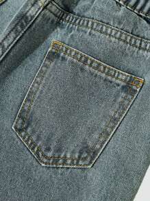 Quần jeans ống rộng túi rộng rãi thường ngày cho bé gái tuổi mới lớn, đa năng - Rửa trung bình - Xem 5