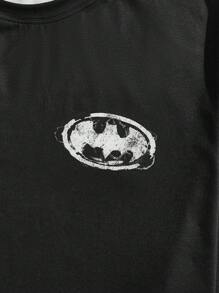 BATMAN X SHEIN 85th Camiseta de manga corta con gráfico de murciélago y letras para hombre talla grande de estilo casual de verano