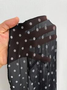 TRNVIE Vestido Curto Assimétrico de Tira Fina, Sem Costas, com Estampa de Bolinhas e Tela, Roupa Romântica de Resort, Primavera/Verão - Preto - Visão 7