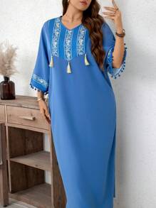 SHEIN LUNE Vestido con combinación única de estampados, detalles de encaje, ligero y cómodo, para festival, con parches florales y borde de felpa para mujer de talla grande, estilo campestre