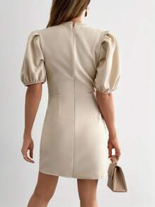 EURMUSE Robe courte en or massif avec accessoires détaillés pour femme - Beige - Voir 2