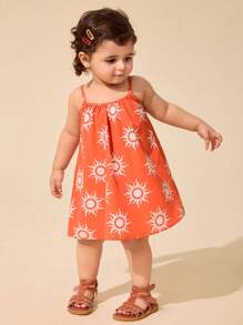 SHEIN Baby Girl Mom And Me Ditsy Floral Printed Sleeveless Woven Dress - Orange - View 5