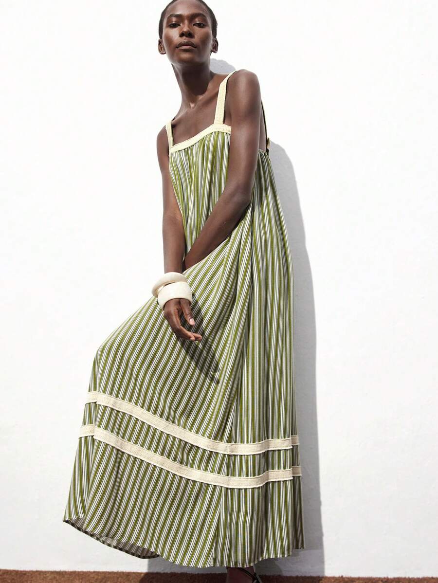 Maija Women Long Slip Dress, Fashionable For Summer Sage Green Dress Vacation Dress,Vacation Outfits,Vacation Outfits - Green - View 1