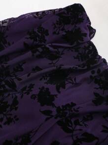 Sweetra 女式复古美式镂空露背天鹅绒花卉印花修身迷你连衣裙，无袖，夏季 - 紫色 - 查看 6