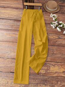 EMERY ROSE 女式白色亚麻口袋休闲裤，春夏 - 黃色 - 查看 3