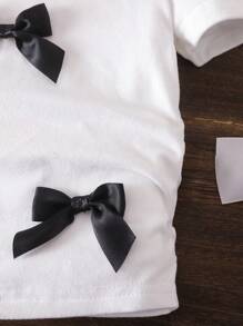 SHEIN Camisa de manga corta informal para bebé niña con decoración de moño, para verano - Blanco - Ver 5