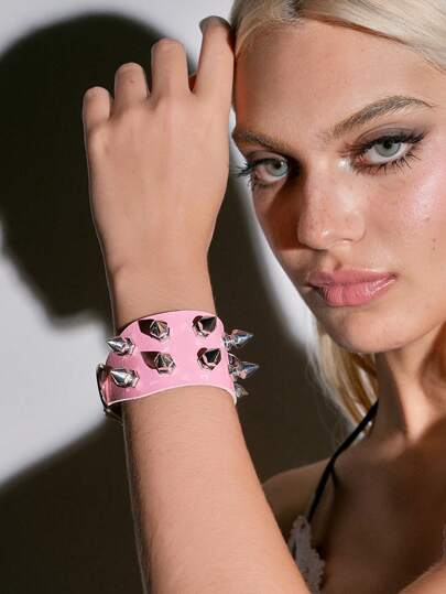 Kawaii 1pc Punk European & American Style Cone Studded PU Leather Bracelet