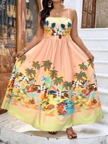 Breezaya Đầm ngủ in hình cây cọ thời trang mùa hè thanh lịch lãng mạn cỡ lớn cho nữ - Nhiều màu - Xem 6