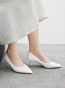 CUCCOO BIZCHIC Giày cao gót mũi nhọn màu trắng, giày cao gót giữa trang trọng thanh lịch dành cho phụ nữ, giày cao gót thoải mái cho phụ nữ công sở đi làm đi dự tiệc tối - trắng - Xem 3