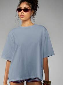 MISSGUIDED Italian Inspired Amalfi Coast Lemon Print Summer Beach Vacation Holiday Oversized Relaxed T-Shirt Mediterranean Travel Island Weekend Casual Wear - Blue - View 4