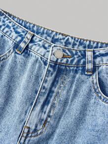 SHEIN Girlism Jeans de estilo utilitario con múltiples bolsillos en azul lavado para adolescentes chicas - Azul lavado medio - Ver 3