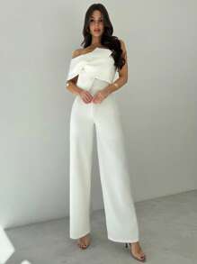 Firerie Damklänning i helvit, affärsmässig och avslappnad stil för utekvällar, elegant 3D-twistdesign med ärmlös rygglös jumpsuit, lämplig för vår sommar höst vinter, musikfestival, skolstart, semester, pendling, kontor, flygplats - Vitt - Visa 4