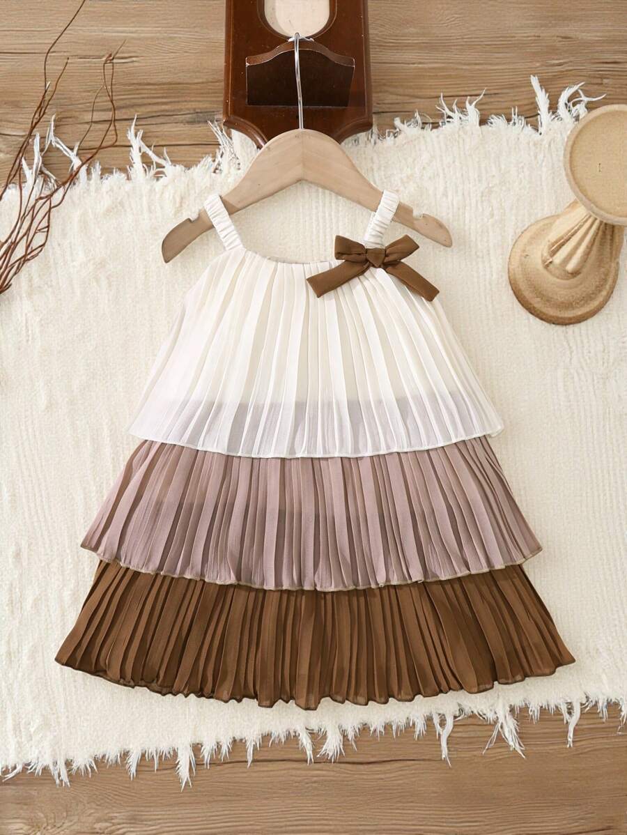SHEIN Vintaside Kids Baby Girl Fashion Cute Sleeveless Pleated Cake Skirt, Summer Gradient Color Sling Design, Suitable For Party Vacation Baby Girl Clothes Women Summer Dress Summer Dresses For Girls Toddler Girl Clothes Dress - Multicolor - View 1
