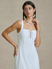 Briarwyn 女士纯色梭织修身连衣裙，夏季女士优雅连衣裙，婚礼宾客礼服，女士沙滩装，女士度假装，7 月 4 日 - 白色 - 查看 3