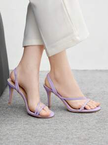 CUCCOO BIZCHIC Women's Light Purple Simple Strap Round Toe High Heel Sandals - Violet Purple - View 5