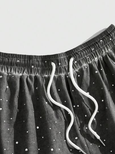 Grunge Punk Men's Grunge Sparkling Rhinestone Washed Shorts