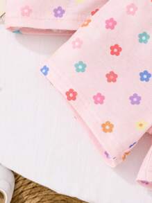 Set da 2 pezzi per bambina neonata o bimba con maglietta a righe in maglia colorata e fantasia floreale e pantaloncini, set casual, adatto per primavera/estate, taglia 0-3 anni