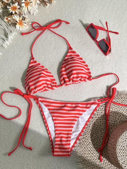 Swim Mod Women Striped Beach Swimsuit Set For Vacation For Summer