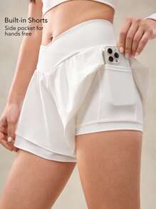 OutZeal Pantaloncini da donna traspiranti e ad asciugatura rapida, con pantaloncini interni incorporati, in vita incrociata, bianchi, per sport, allenamento, tennis