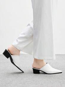 CUCCOO BIZCHIC Women's Pointed Toe Block Heel Black Mule Slip-On Pumps, Elegant Office Wear High Heels, Fashionable Aesthetic Casual Spring Outfit For Christmas - Snow White - View 4
