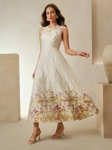 Anewsta Elegant Romantic Date Night/Party/Wedding Guest Sleeveless Long Jacquard Dress For Women, Spring/Summer - Purple - View 7