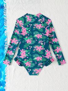 Teen Girls Random Print One-Piece Swimsuit, Fashionable For Summer - Multicolor - View 2