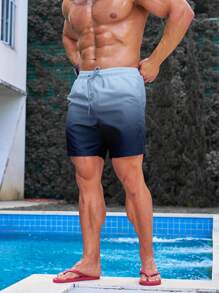 Surfspeed Shorts de playa para hombres con cintura con cordón, bolsillos y estampado degradado de colores (estampado con corte irregular), modelo hawaiano