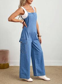 Breezaya 女士休闲水洗牛仔连体裤 - 藍色 - 查看 4