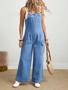 Breezaya 女士休闲水洗牛仔连体裤 - 藍色 - 查看 5