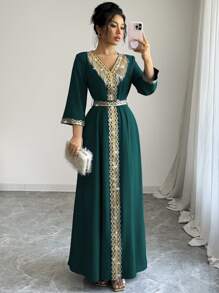 Elenzga 女士优雅流苏亮片拼布连衣裙