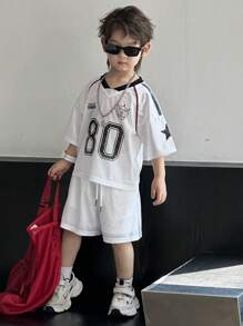 DAZY 小男孩字母印花圆领短袖T恤和短裤休闲两件套