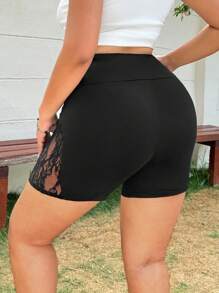 SHEIN EZwear Black Casual Women's Asymmetrical Hem Short Leggings