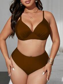 Swim Vcay Damen Badeanzug Set Einfarbig mit Unterbrustunterstützung, hohe Taille Dreieck-Design in 2 Teilen, große Größen, verstellbare Träger, elegant, modisch, sexy, Lässig, Urlaubs-Strandbekleidung
