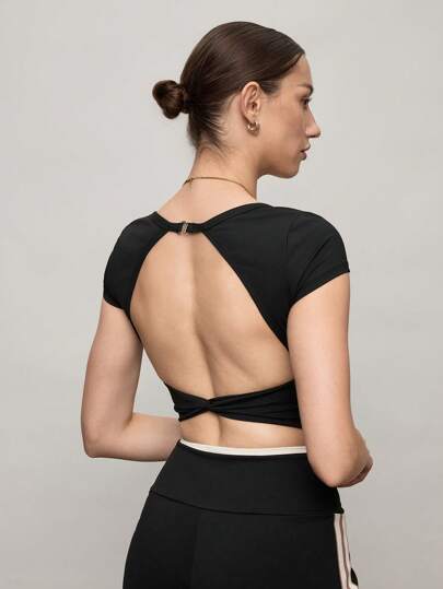 Activina 女式性感露背短款运动露背T恤上衣，夏季