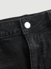 SHEIN ICON Quần short denim rách cỡ lớn cho nữ, quần jeans xanh co giãn bó sát thường ngày - màu đen - Xem 4