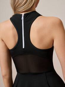 CourtClass Women Back Zipper Design Mesh Patchwork Sleeveless Casual Fitness Sporty Dress