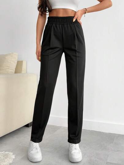 SHEIN Tall Pantaloni plisați cu detalii în culori solide pentru femei, mărime înaltă