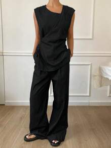 DAZY 夏季新款宽松休闲复古风女式牛仔两件套 - 黑色 - 查看 5