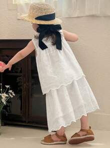 DAZY 女童蕾丝领宽松休闲可爱夏季度假波西米亚风两件套 - 白色 - 查看 2