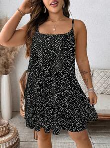 SHEIN Clasi 加大码白色多层波尔卡圆点吊带夏季连衣裙，适合女性春假、节日、圣帕特里克节狂欢装，波西米亚风