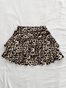 Soleia Leopard Print Full Pattern Ruched Waist Ruffle Hem Casual Skirt, Suitable For Holiday, Music Festival, Summer Chic Dress - Multicolor - View 2