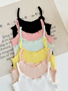 SHEIN LMoss Kids Bộ 6 món/Bộ đồ liền thân dệt kim màu trơn có dây đeo cho bé gái sơ sinh mùa hè - Nhiều màu - Xem 4